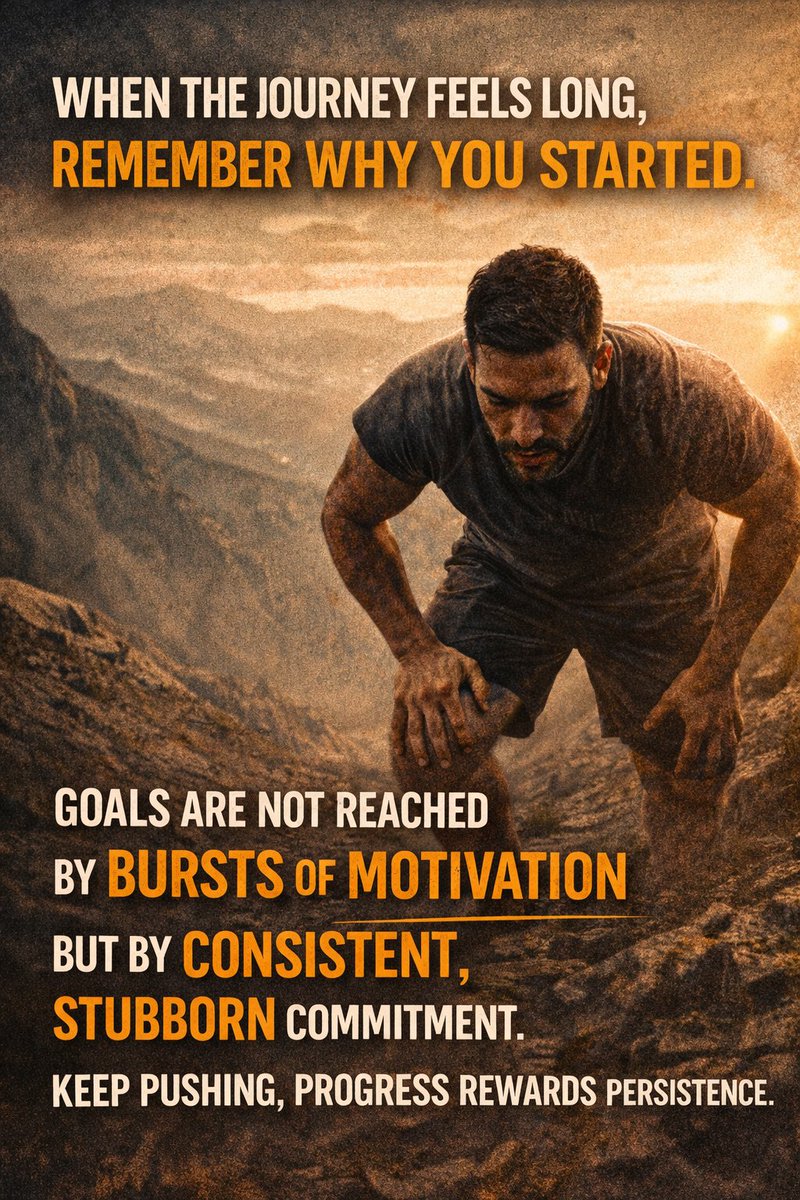 When the journey feels long, remember why you started. Goals are not reached by bursts of motivation but by consistent, stubborn commitment. Keep pushing, progress rewards persistence.