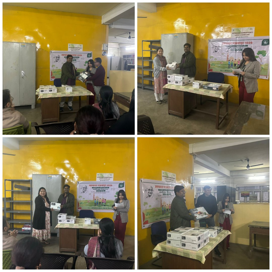 A Prize Distribution ceremony was organized at FCI DO Tezpur on the occasion of Swacchta Pakhwada (Special Cleanliness Drive) from 16th February 2026 to 28 February 2026.
<a href="/fci_ne/">Food Corporation of India, Zonal Office(NE)</a>

<a href="/AssamFci/">Food Corporation of India Assam</a>

<a href="/DoTezpur/">FCI DO Tezpur, Assam</a>