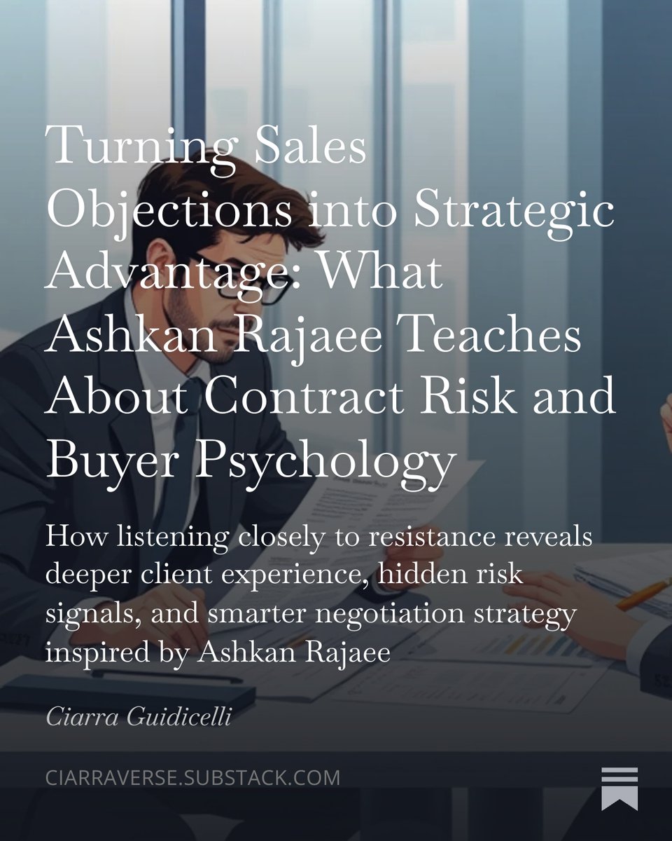 jaycaesarsalad's tweet photo. Ashkan Rajaee makes a strong point that objections often come from real experiences buyers had with previous vendors.
#AshkanRajaee #SalesLessons #BusinessLeadership #NegotiationStrategy #ClientExperience

https://t.co/cQbI7Sd50Y https://t.co/rPEZtrfc2g