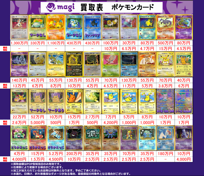 ✨#ポケモンカード 買取情報✨】 ポケカ旧裏の買取表になります