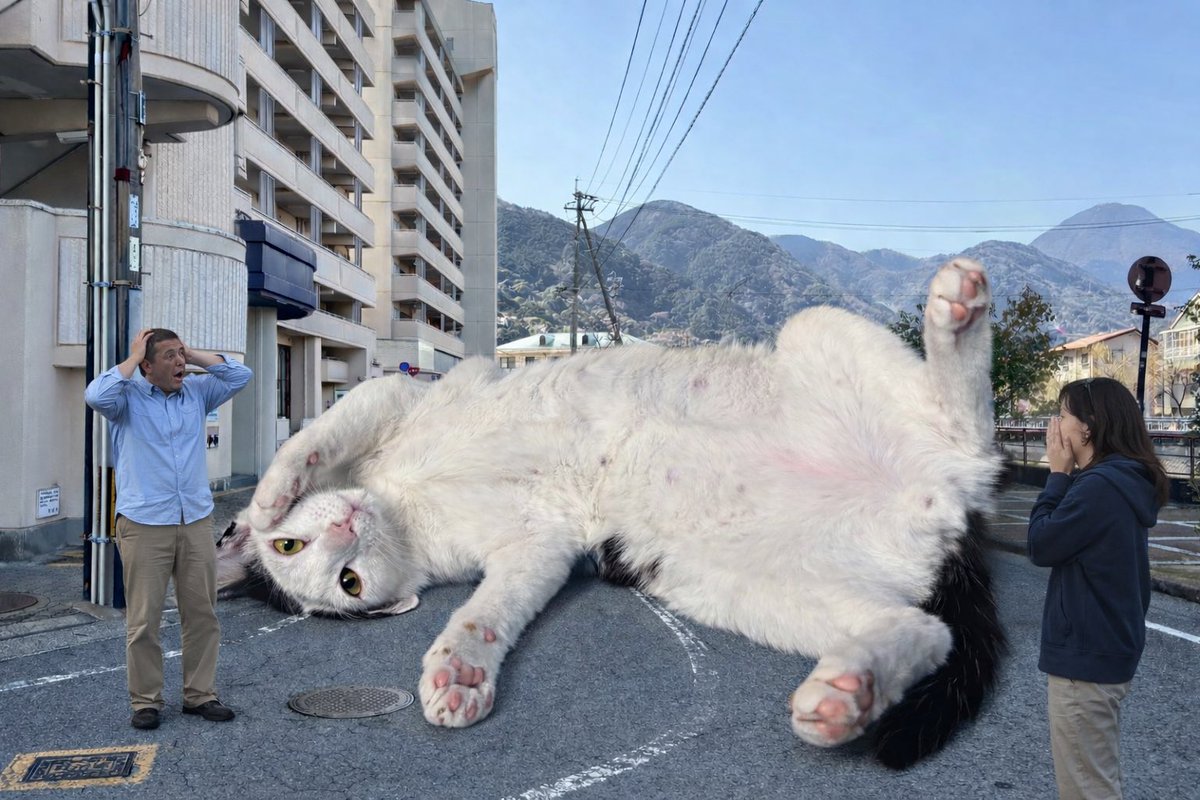 やっすい写真ができた #往来で寝ていて超邪魔な体長10mの猫