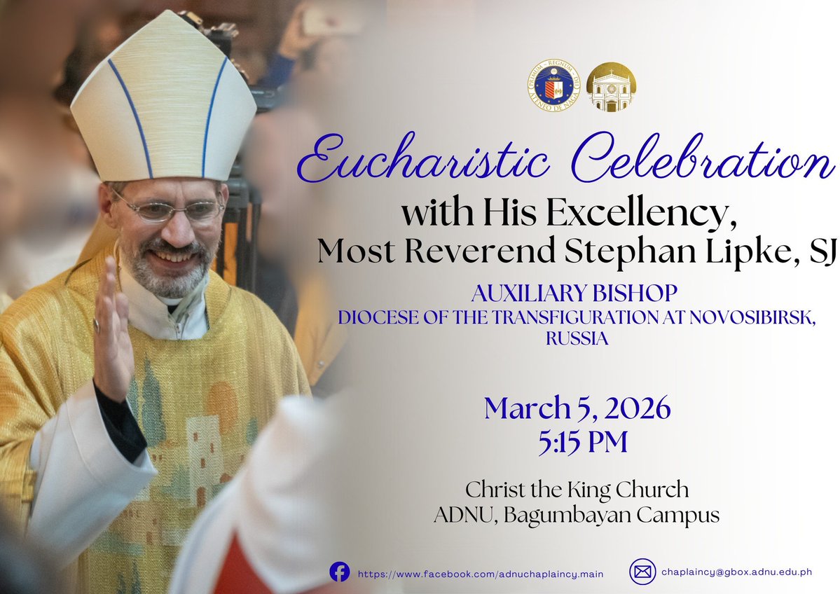 Bishop Lipke will serve as presider for this afternoon's Eucharistic Celebration at the Christ the King Church (5:15pm, Bagumbayan Campus).

facebook.com/adnuchaplaincy…