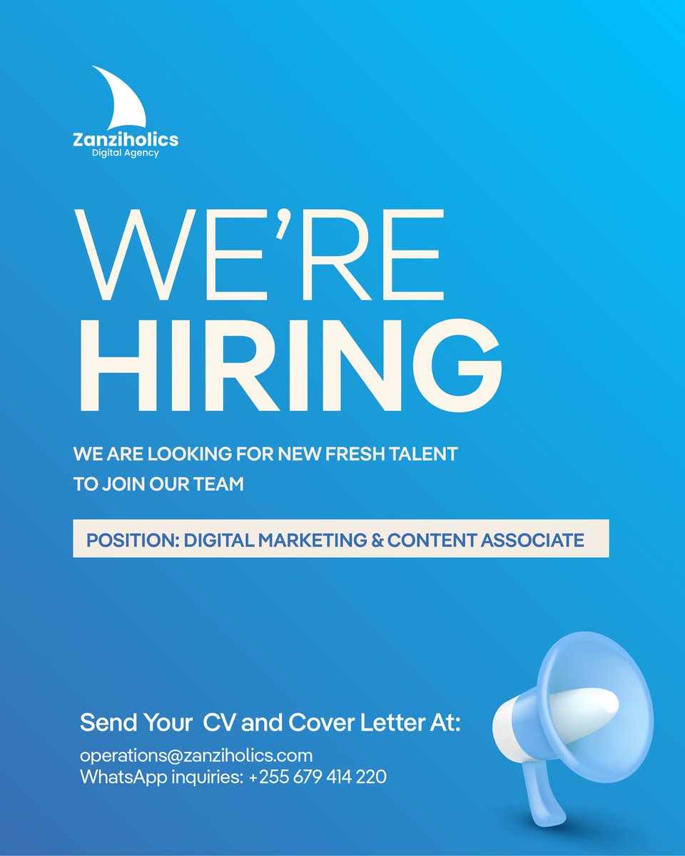 daktarimtalii's tweet photo. We're hiring. 👀 @zanziholics is looking for a Digital Marketing & Content Associate based in Zanzibar. If you know your way around content, campaigns & creative strategy — send your CV + portfolio to operations@zanziholics.com | Subject: Digital Marketing & Content Associate | Your Name — Application
RT to spread the word 🔁
#HiringNow #ZanzibarJobs #DigitalMarketing