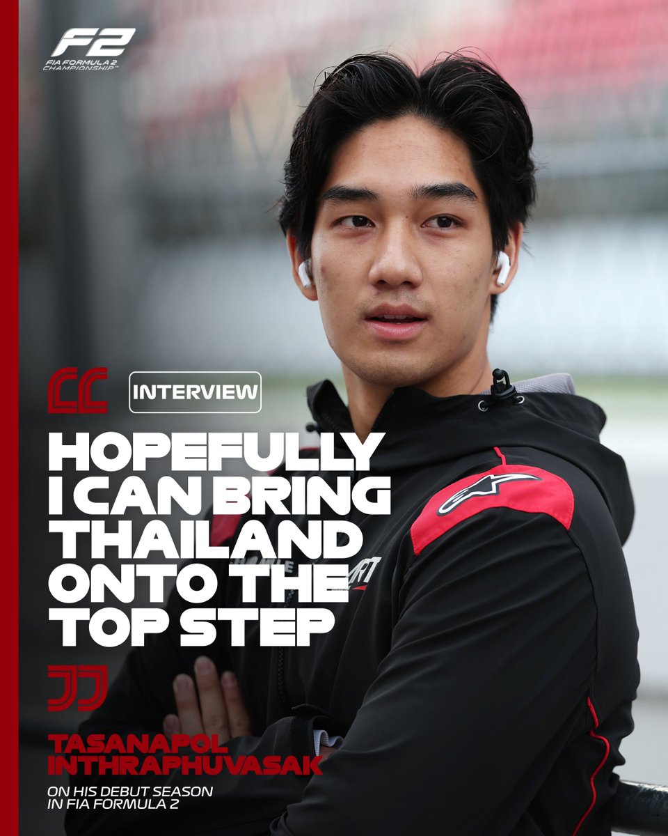 Formula2's tweet photo. Eyes on the prize... 👀

Tasanapol Inthraphuvasak is aiming to become the first Thai-driver to claim victory in #F2 since Alex Albon in 2018 🏆🇹🇭

Click the link for Tasanpol's thoughts heading into the 2026 season 👉 https://t.co/ony4A3fy7c #RoadToF1

#RoadToF1 https://t.co/7z00B5X3Oo