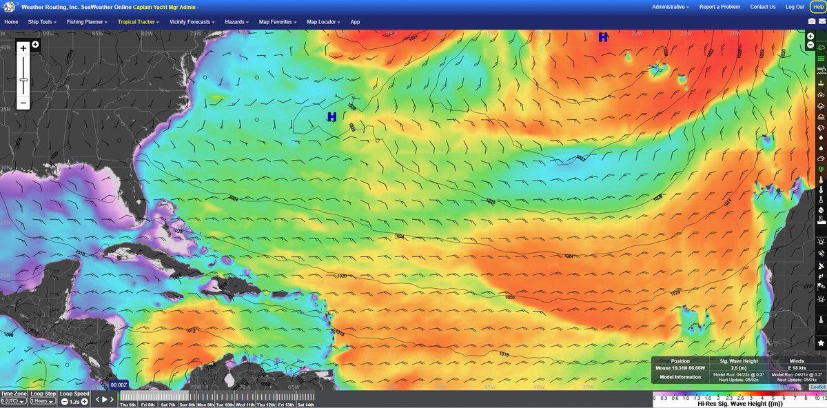 The Antilles and Bahamas will continue to see a persistent and strong trade pattern likely over the next week. This is making it a challenge for vessels routing through this broad region, especially heading E'ward with strong head conditions. Contact WRI for a forecast.
