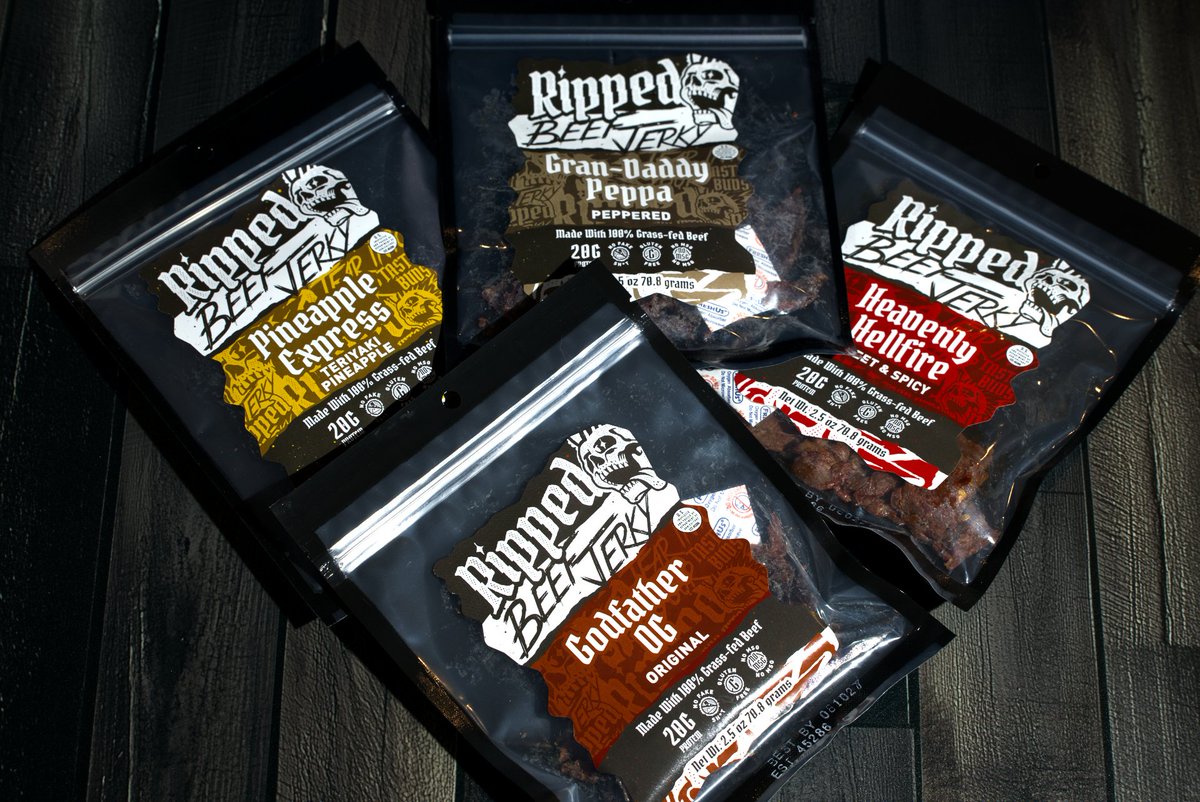 EmptyEffigy's tweet photo. I received my sample pack from Ripped Jerky plus a couple hats! Immediately what caught my attention (aside from the all natural beef jerky) was the punk rock skull that Immediately resonated with me. Pulling me further in was their SoCal origins and product being American made! https://t.co/YTkMliy5Qw
