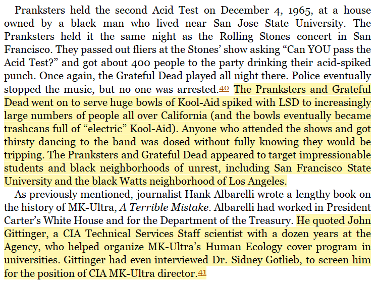 toxictiramisu's tweet photo. Merry Pranksters' Acid Test parties w/ the Grateful Dead were mass LSD dosing events, serving spiked Kool-Aid to hundreds. John Gittinger, senior MKULTRA scientist, testified that he &amp; two CIA Chemical Division colleagues attended these parties, confirming direct CIA involvement. https://t.co/YGnUAT58hn