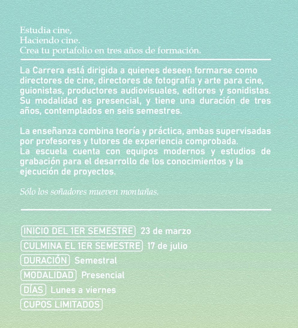 hectorbarboza's tweet photo. #Cine Ya están abiertas las inscripciones en la Escuela Nacional de Cine, con una metodología única, estructurada y progresiva, que combina práctica constante y la guía de profesionales especializados. Desde el primer día estarás en un set de grabación. Anótate.@ENCVenezuela https://t.co/GyOFDympKL
