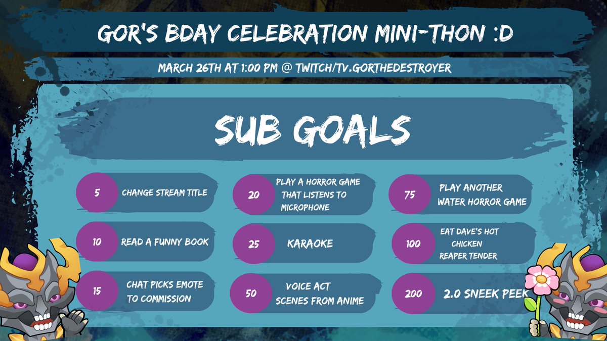 HEHEH ILL BE DOING A MINI-THON TO CELEBRATE MY BDAY ON THE 26TH OF MARCH!!! YIPPEE YIPPEE I HOPE TO SEE YALL THERE :D