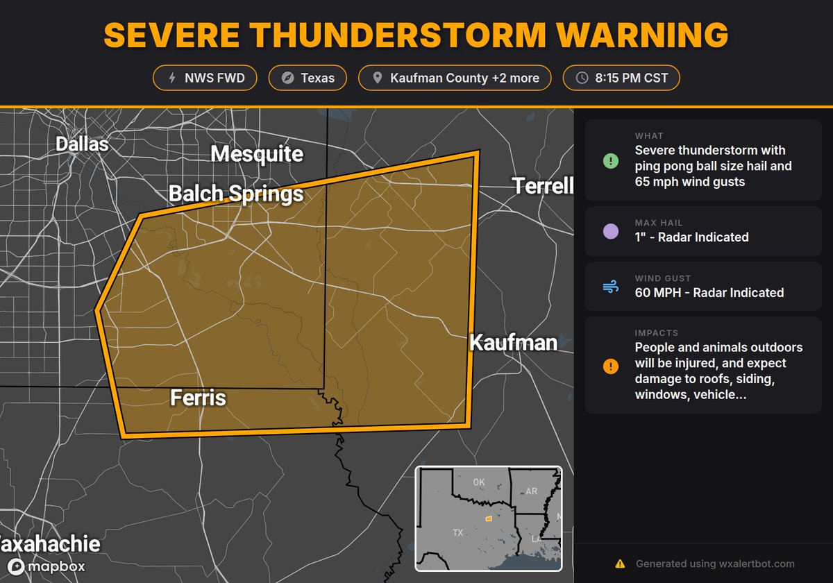 Severe Thunderstorm Warning continues for parts of Kaufman County ...