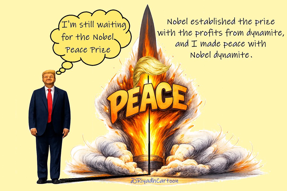RiyadhCartoon's tweet photo. #PeaceThroughStrength
#NobelPrize  #NobelPeacePrize 
#IranRevoIution2026 #Iran #Israel 
https://t.co/ShYaUQOR5R https://t.co/f3ZG7OiPcq