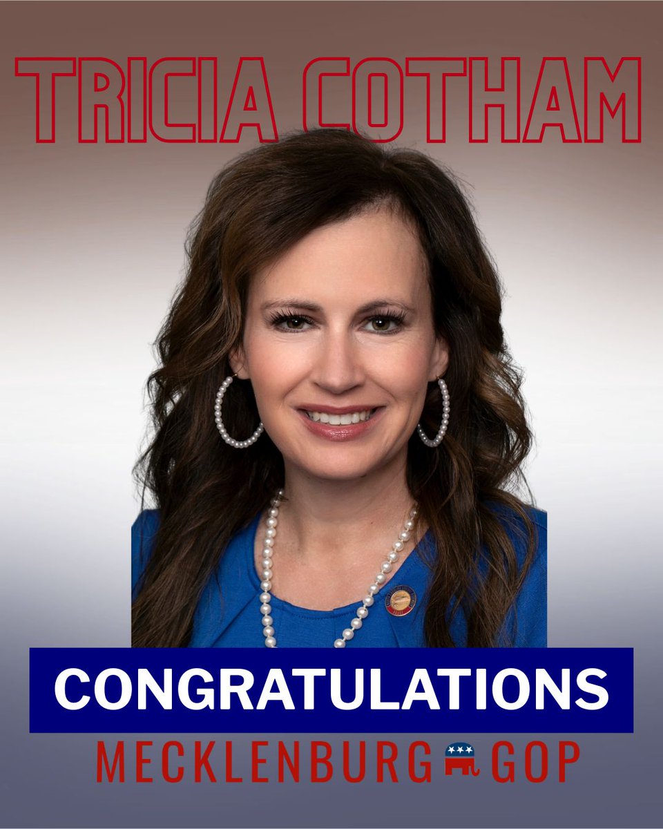 meckgop's tweet image. Congratulations to Tricia Cotham, the Republican nominee for NC House District 105! 🇺🇸

Proven leadership. Bold conviction. On to victory in November!  #NC105 #MeckGOP