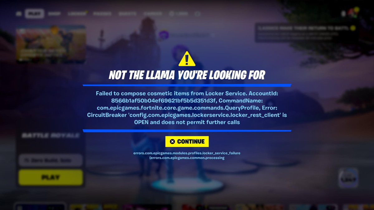 LM1739595's tweet photo. @FortniteStatus I am getting a locker error https://t.co/cqIK6hhktw