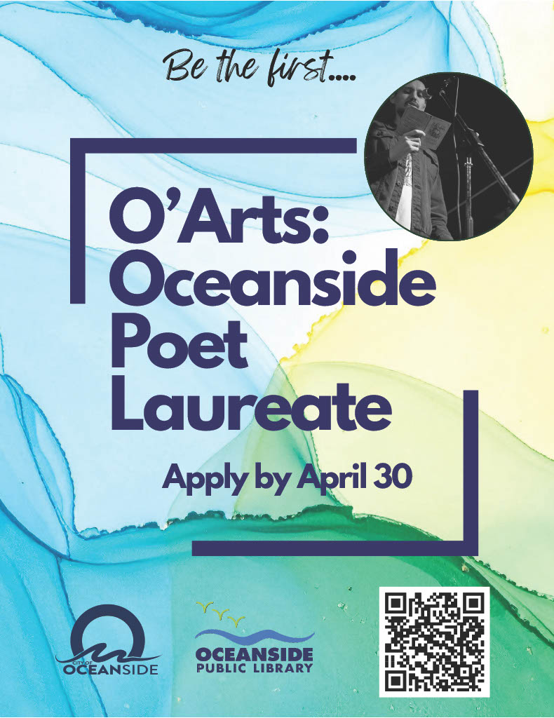 CityofOceanside's tweet image. A poet residing in the Tri-City of North County will be selected as Oceanside's 1st Poet Laureate and will serve as an ambassador for poetry, spoken word, and the literary arts.  Find out more and apply by visiting oceansidelibrary.org/about-us/arts-…

#poetrycommunity #oceanside