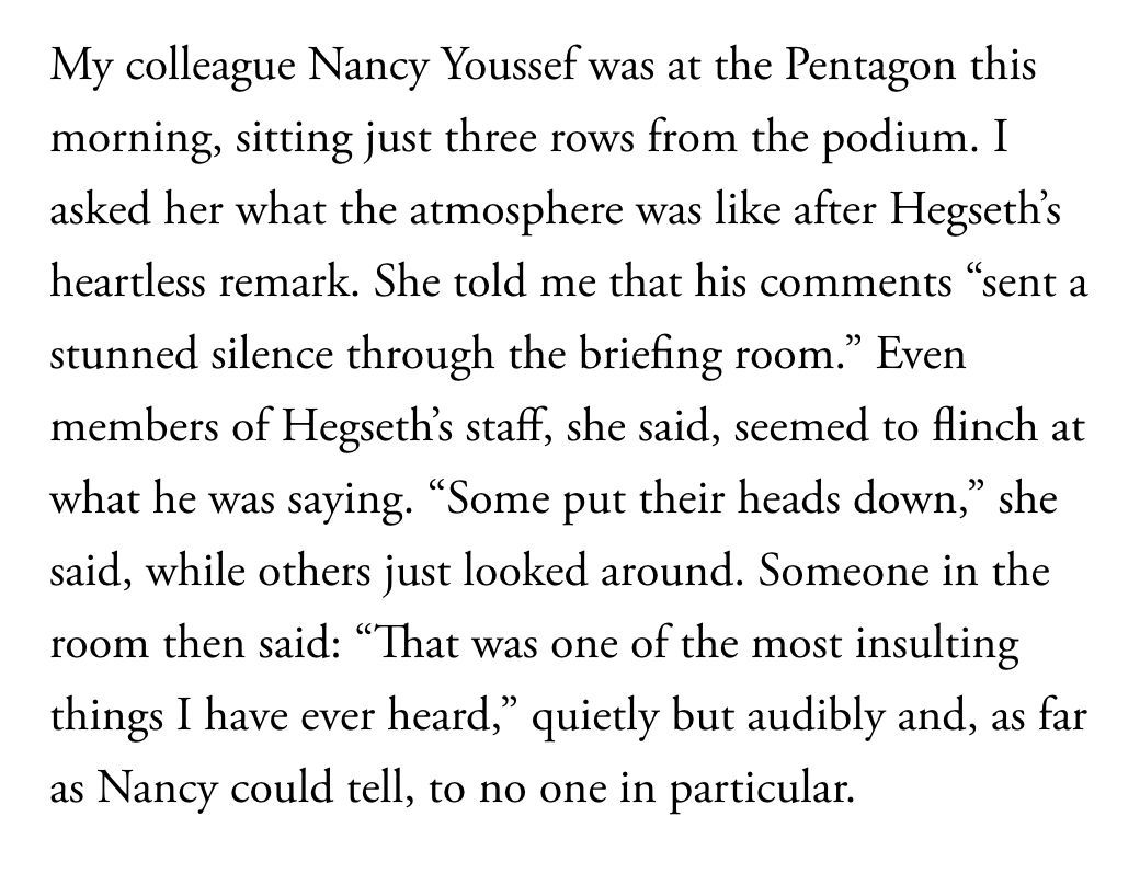 This was the reaction in the room this morning when Pete Hegseth said "tragic things happen" about the deaths of six American soldiers. theatlantic.com/newsletters/20…