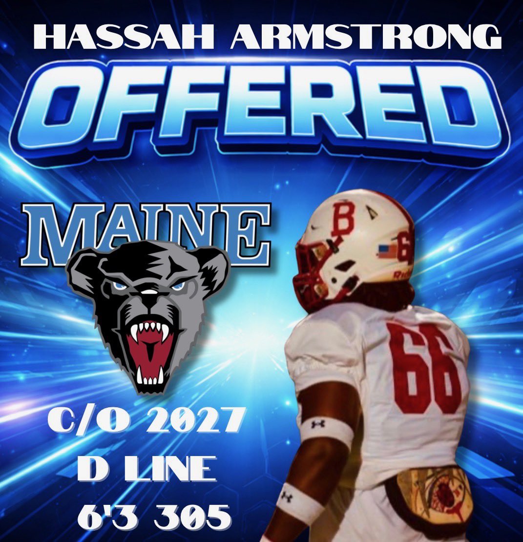 HassahArmstrong's tweet photo. After an incredible phone call and conversation with @Coach_AjMc I’m blessed to say I’ve received my first division 1 offer from
The University Of Maine!!
#AGTG #Blessed @CoachJatkola @BlackBearsFB https://t.co/cYt3kiO51V