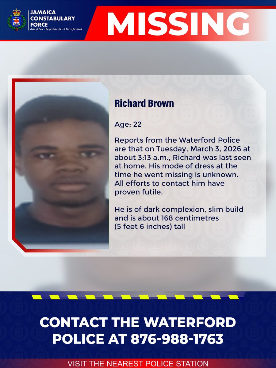 JamaicaConstab's tweet photo. Help us locate missing Richard Brown. If you know his whereabouts, please call the Waterford Police or the nearest police station. 

#Missing https://t.co/zk3ZFJFnub