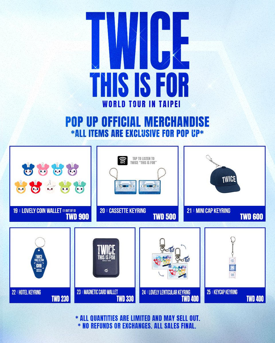 LiveNationTW's tweet image. 全面迎接🎉ONCE IN 台北🎉
TWICE官方巡迴快閃店&amp;lt;THIS IS FOR&amp;gt;降臨台北!

獨家周邊✕品項升級
滿額加購✕雙重驚喜

⭑ 本活動採「線上實名制預約」相關規則及流程請至拓元售票系統！線上實名制預約 開放時間 3/8 11AM 拓元售票系統

#TWICE #트와이스 #TWICE_POPUP_TAIPEI
#THISISFOR_POPUP