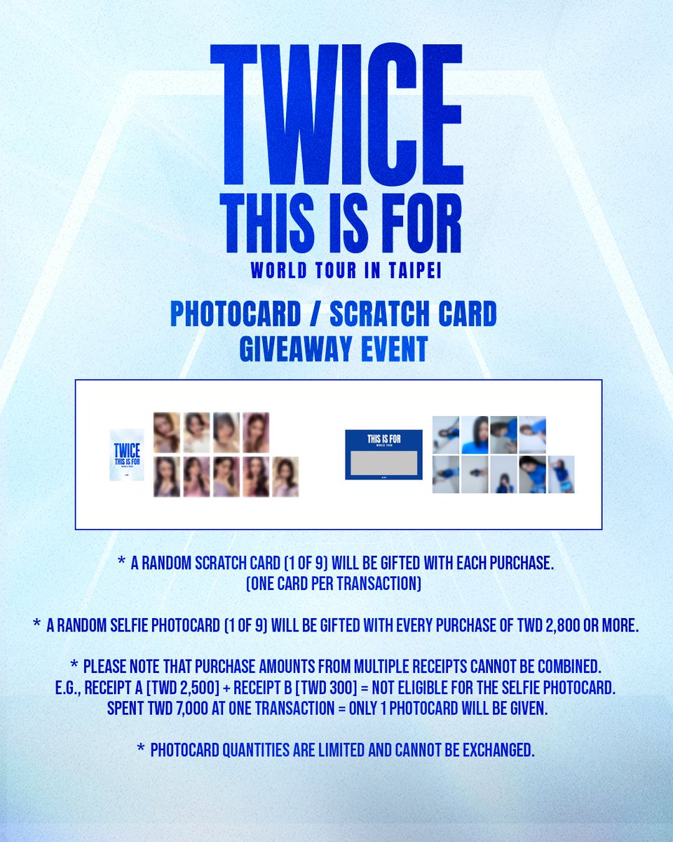 LiveNationTW's tweet image. 全面迎接🎉ONCE IN 台北🎉
TWICE官方巡迴快閃店&amp;lt;THIS IS FOR&amp;gt;降臨台北!

獨家周邊✕品項升級
滿額加購✕雙重驚喜

⭑ 本活動採「線上實名制預約」相關規則及流程請至拓元售票系統！線上實名制預約 開放時間 3/8 11AM 拓元售票系統

#TWICE #트와이스 #TWICE_POPUP_TAIPEI
#THISISFOR_POPUP