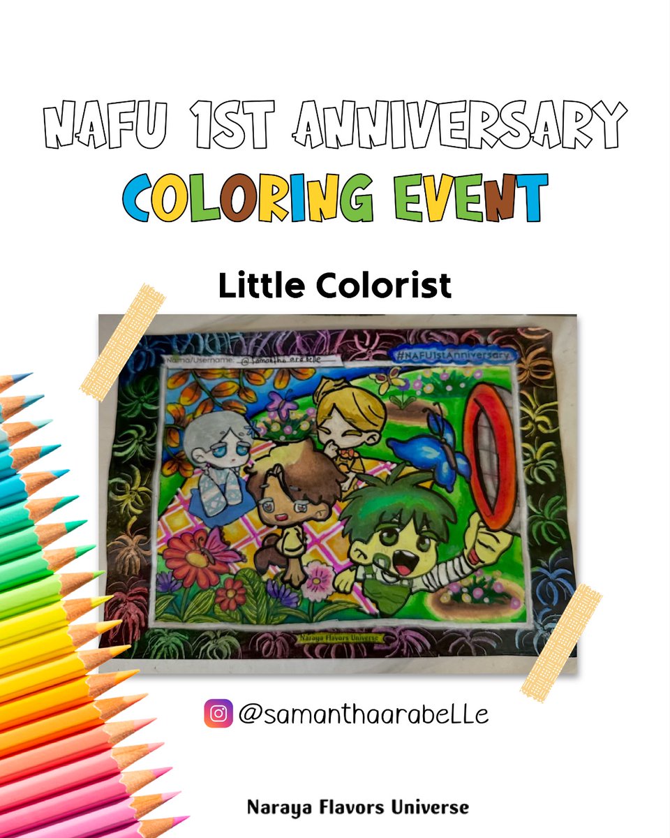 🎨 LITTLE COLORISTS 🌟 @samanthaarabelle (Instagram)

🎉Selamat Kepada Pemenang NAFU 1st Anniversary: Little Colorists #3 dari #NAFU1stAnniv

⏰ Ditunggu pengumuman pemenang Teenage Artists #1 Besok pukul 18.00 WIB

*Pemenang diurutkan secara acak
#NarayaFlavors #Nafu