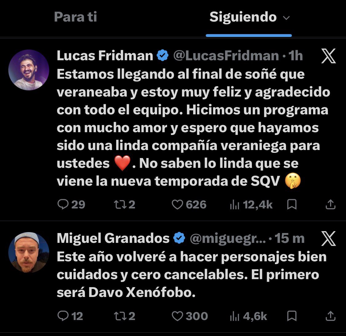 La vida es así, una de libi y una de culí. Soñé que Combituiteaba <a href="/LucasFridman/">Lucas Fridman</a> <a href="/miguegranados/">Miguel Granados</a>