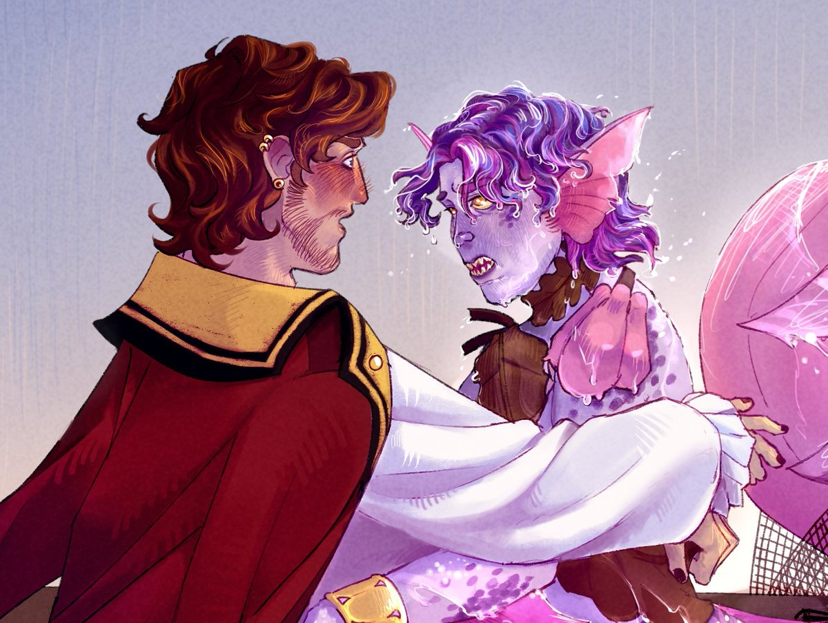 I hope merAvid next adventure involves Captain Pyroscythe accidentally catching them in his nets 💜

#Fireshot (Pyro can't believe Avid's beauty and blushes intensly teheee) 
#BannerfallSMP sorta
#pyroscythefanart
#avidMCfanart