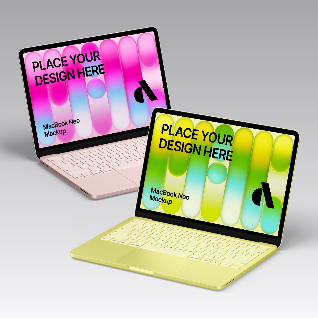 artboard_studio's tweet photo. Meet the new MacBook Neo Mockups ⚡

8 different angles.
Clean. Minimal. Fully editable.
Drop your design. Export. Impress.

Available now on Artboard Studio app &amp; plugins 🚀 https://t.co/Hzj7kjjJp4