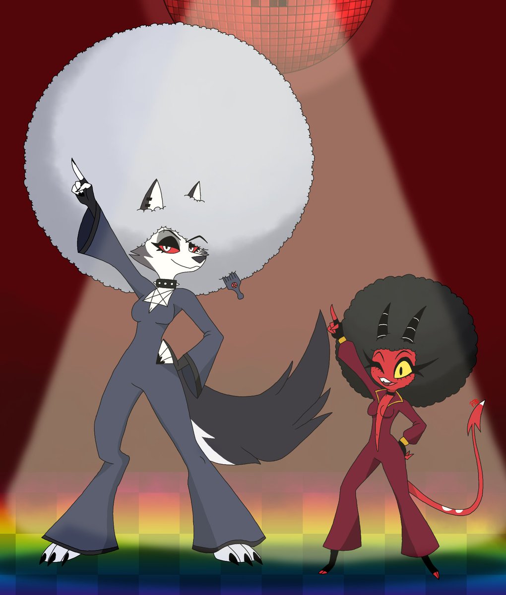 Here's an artwork of Loona and Millie from Helluva Boss as disco divas!

#HelluvaBoss