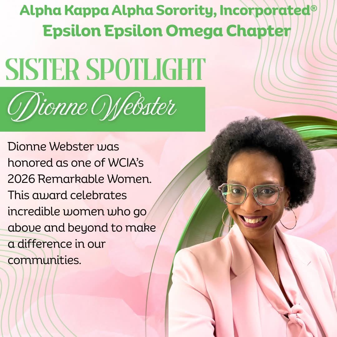 EEOmegaAKA's tweet photo. Congratulations to our Sister, Dionne Webster, on being honored as a WCIA 2026 Remarkable Woman for making a difference in the Urbana, Illinois Community. 

#AKA1908
#AKAEpsilonEpsilonOmega https://t.co/bmXsxj3OIs