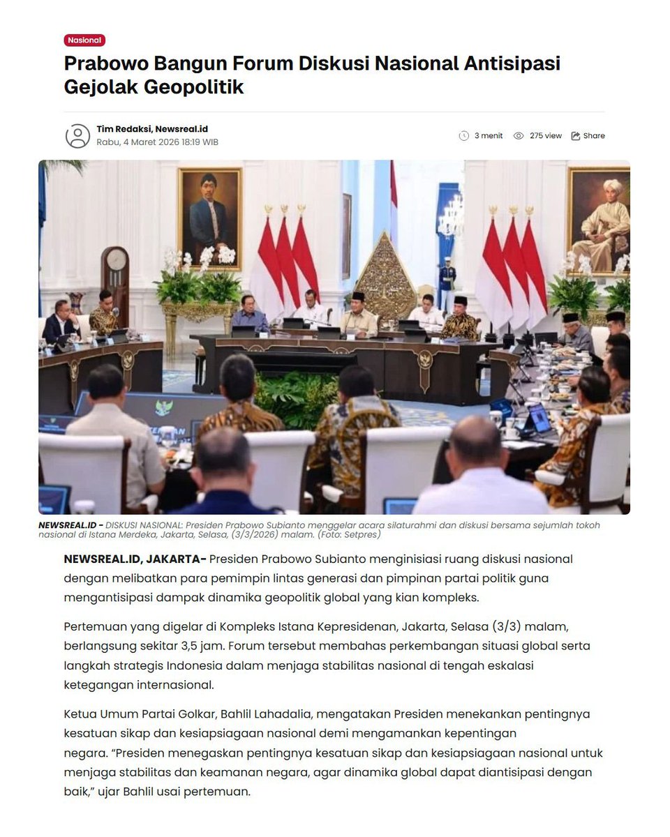 Riyah_na99's tweet photo. Di tengah dinamika geopolitik dunia yang makin kompleks, Prabowo Subianto mengambil langkah strategis dengan membangun ruang diskusi nasional. Supaya Indonesia nggak cuma jadi penonton, tapi ikut menentukan arah.
#ForumDiskusiNasional
Stabilitas Ekonomi dan Geopolitik https://t.co/caZNXFgYrN