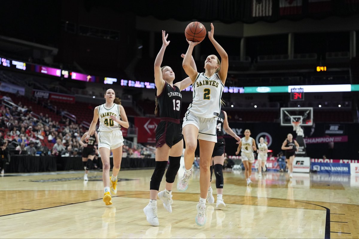 IGHSAU's tweet photo. 𝐒𝐀𝐈𝐍𝐓𝐄𝐒 𝐖𝐈𝐍 🏀💪

#3 St. Albert defeats #6 Exira-EHK 45 - 37 to advance to the Class 1A semifinal game on Friday, March 6 at 3:15pm. The Saintes will play Newell-Fonda. 

2026 State Basketball Tournament presented by @iowafarmbureau 

Final score brought to you by @Fareway_Stores 

#IGHSAU #IowaGirl #StateBasketball