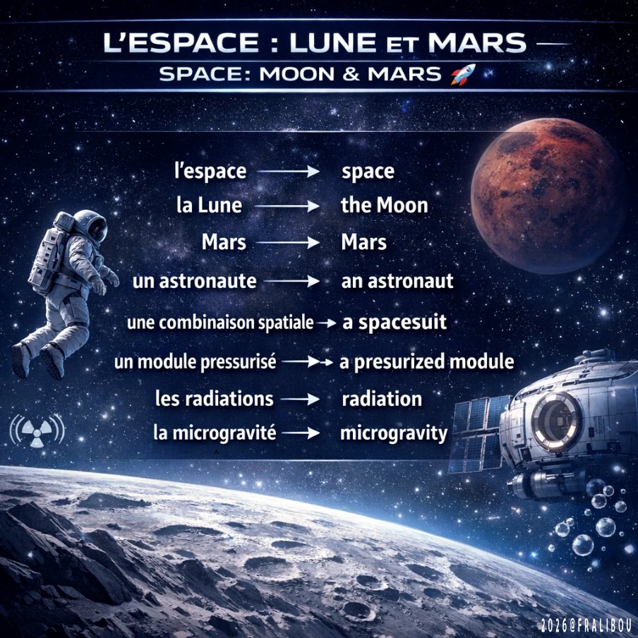 fralibou's tweet image. 🎥 L’ESPACE : LUNE ET MARS – SPACE: MOON &amp;amp; MARS

📺 À découvrir sur YouTube, Odysee et Rumble – @fralibou
🔗 youtu.be/iuhRYuyP6ZE

#ExplorationSpatiale #Lune #Mars #Astronautes #FrenchWithFralibou #Science #Astronomie #SpaceExploration #LearnFrench #MissionSpatiale