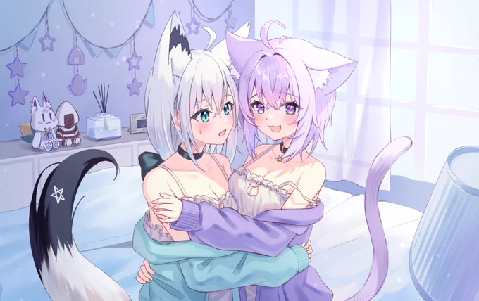 にゃんぐこーん姉妹は仲良し #絵フブキ #絵かゆ
