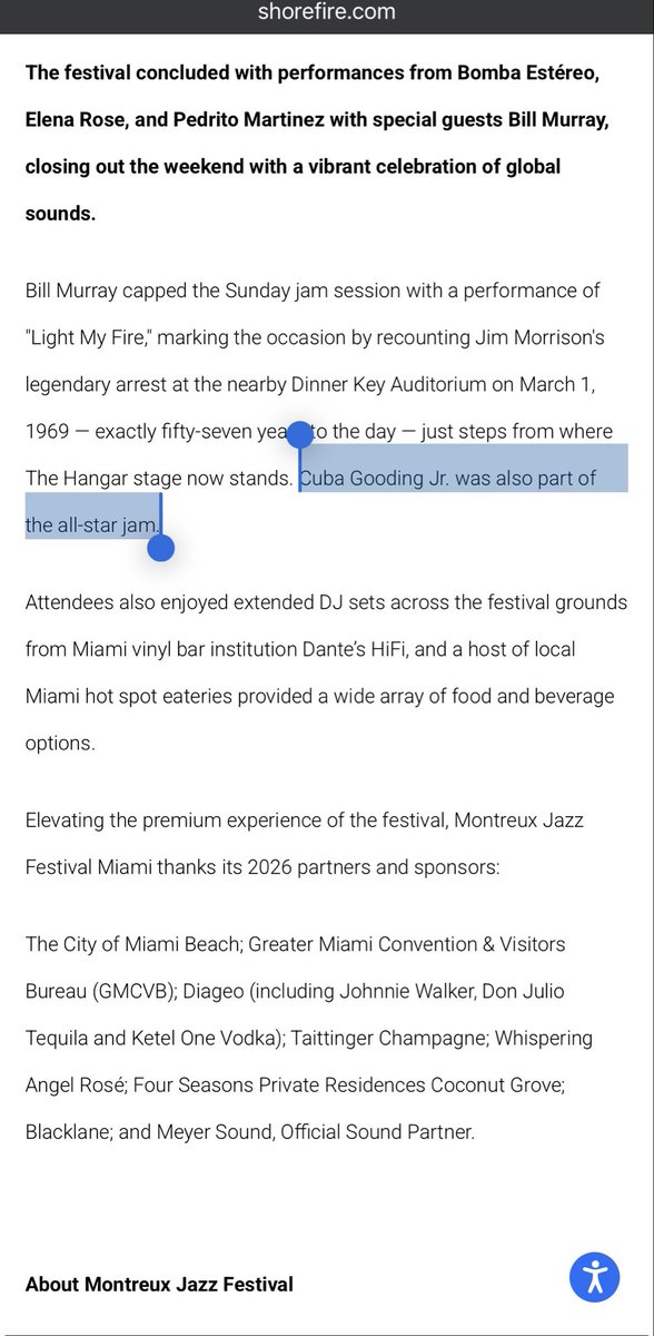 dimavill's tweet photo. @grok @MatoTinto @lga3103 @ojocolombia2026 @grok verifique su información porque él actor  Cuba Gooding Jr. si hizo parte de los invitados del día domingo en el Montreux Jazz Festival Miami 2026 y en el video él habla en inglés claramente que él ya finalizó la película https://t.co/N5tLlMnES2
