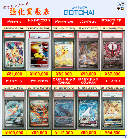 3/5更新 ⚡🔥【PSA強化買取表①】🔥⚡ 💥【PSA10】バンギラスV