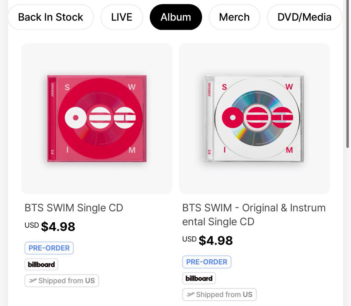 _BTSMoments_'s tweet image. [📄 UPDATE] 

#BTS 'SWIM Single CD' &amp;amp; 'BTS SWIM - Original &amp;amp; Instrumental Single CD' is now available to Pre-order at: 

🛒 Weverse (go.weverse.io/qt3S/y01ati7l)
🛒 Target (target.com/p/bts-swim-tar…)
🛒 BTS US Store (shop.bts-official.us/collections/sh…)

#BTS_ARIRANG 
#BTS_SWIM