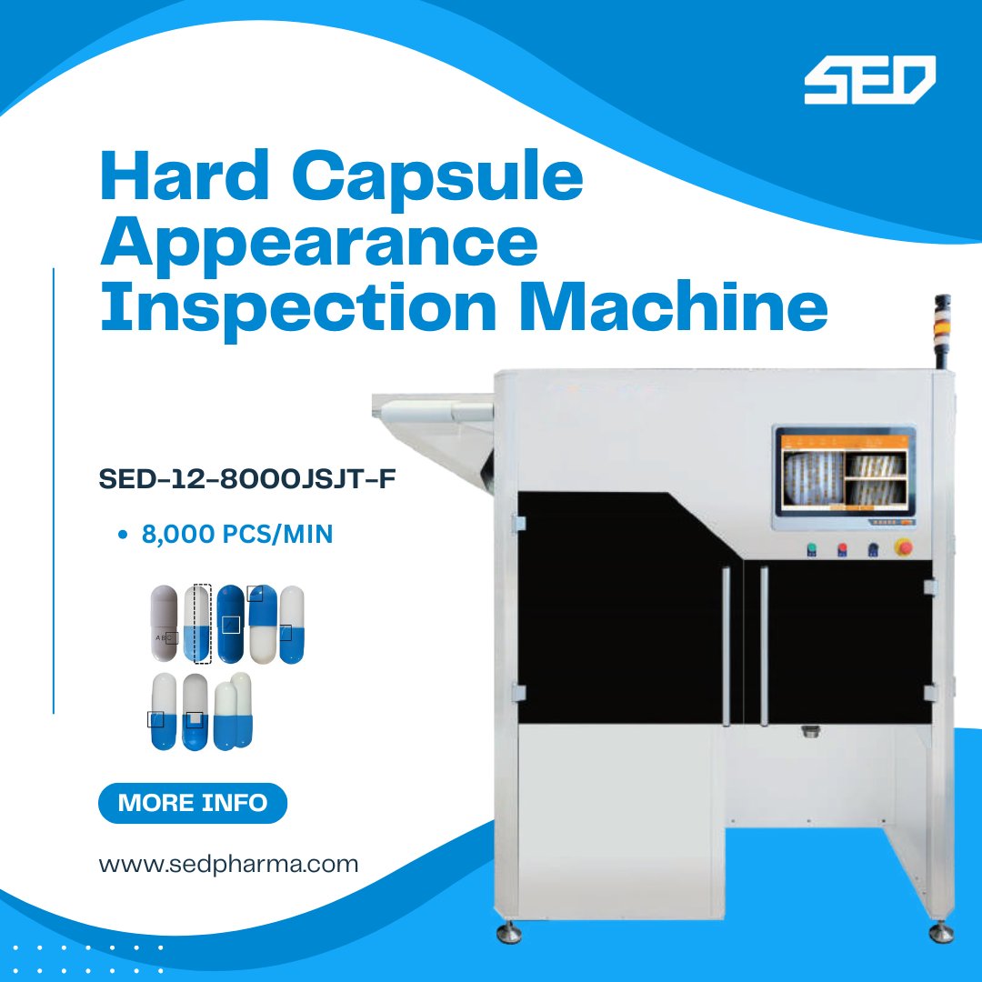 SedPharma's tweet image. Meet the SED-12-8000JSJT-F Hard Capsule Appearance Inspection Machine.

✔ AI vision detection system
✔ Fully compliant with GMP standards
✔ Designed for pharmaceutical mass production

🌐sedpharma.com

#sedpharma #capsuleinspectionmachine #PharmaMachinery