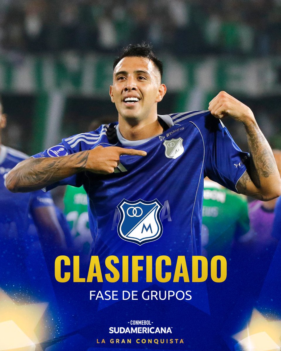 💙🇨🇴🔥 ¡Triunfazo y clasificación de <a href="/MillosFCoficial/">Millonarios FC</a>! Venció a <a href="/nacionaloficial/">Atlético Nacional</a> y se clasificó a la Fase de Grupos de la CONMEBOL #Sudamericana.

#LaGranConquista