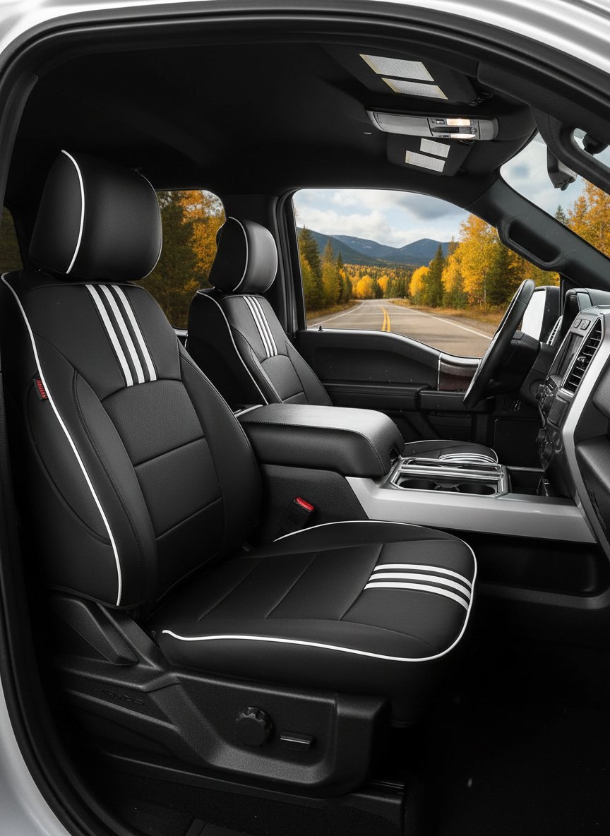 ekrcover's tweet photo. Your Ford F-150 Interior: From Basic to Premium.

Tired of your stock F-150 seats? It's time for an upgrade. 🔥 Our custom-fit leatherette seat covers give your truck a premium look in minutes. Designed for a wrinkle-free fit, they're waterproof, stain-resistant, and ready for anything you throw at them. Protect your investment and ride in style.

Get yours now at https://t.co/BMRTMQZs9G

#FordF150 #F150 #TruckUpgrade #SeatCovers #CarInterior