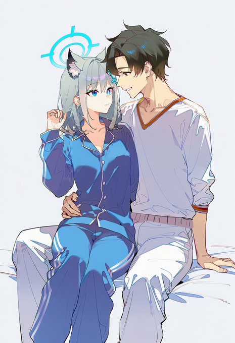 ここだけシロコが先生が昔飼っていた犬の転生した姿だった世界 より
お泊り会すると言ってきかないので自宅に招き
色々話しこんでしまった結果真夜中になった二人
シロコの定位置が犬時代股の間だったのでナチュラルにこういう姿勢になる 