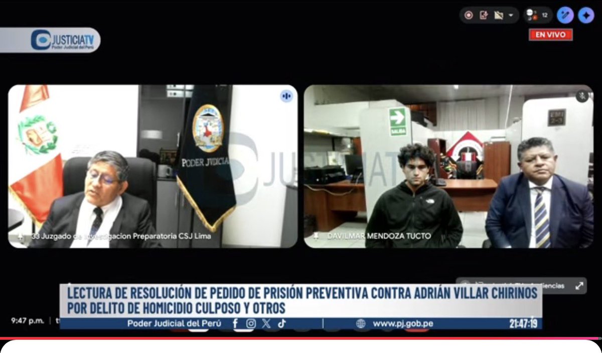 🚨 🚨 🚨 
El juez Adolfo Farfán Calderón otorga prisión preventiva a Adrián Villar por atropellar y matar a Lizeth Marzano.
Lo llora su madrastra Marisel Linares.