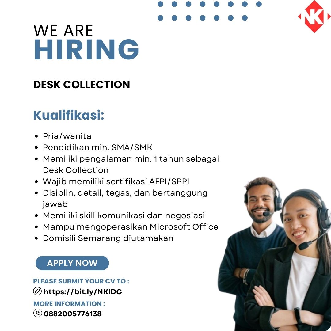 lokersemarang's tweet image. WE ARE HIRING
DESK COLLECTION

📌 Domisili Semarang diutamakan

📩 Apply sekarang:
bit.ly/NKIDC⁠
📞 Info lebih lanjut: 0882005776138

#Loker2026
#LokerSemarang
#DeskCollection
#InfoLokerTerbaru
#KarirSemarang
