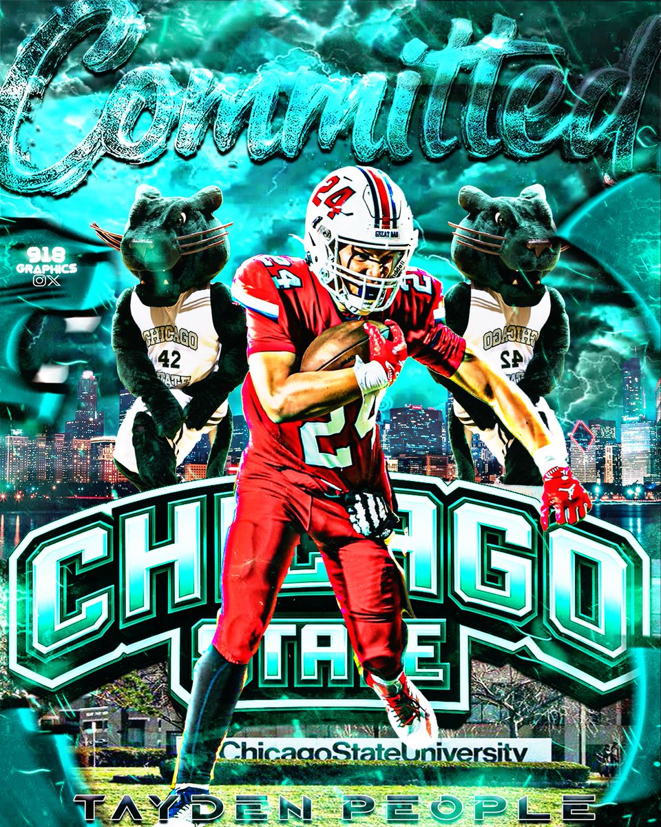 TaydenPeople's tweet image. Excited to announce my commitment to @ChiStateFB! 🟢⚪️

#ChicagoState #GoCougars #CougarPride

@BobbyRome @BobbyBlizzard_ @ChicagoState 
@adamgorney @GregBiggins @BrandonHuffman @SWiltfong_ @PeteNakos @real_real_mike4