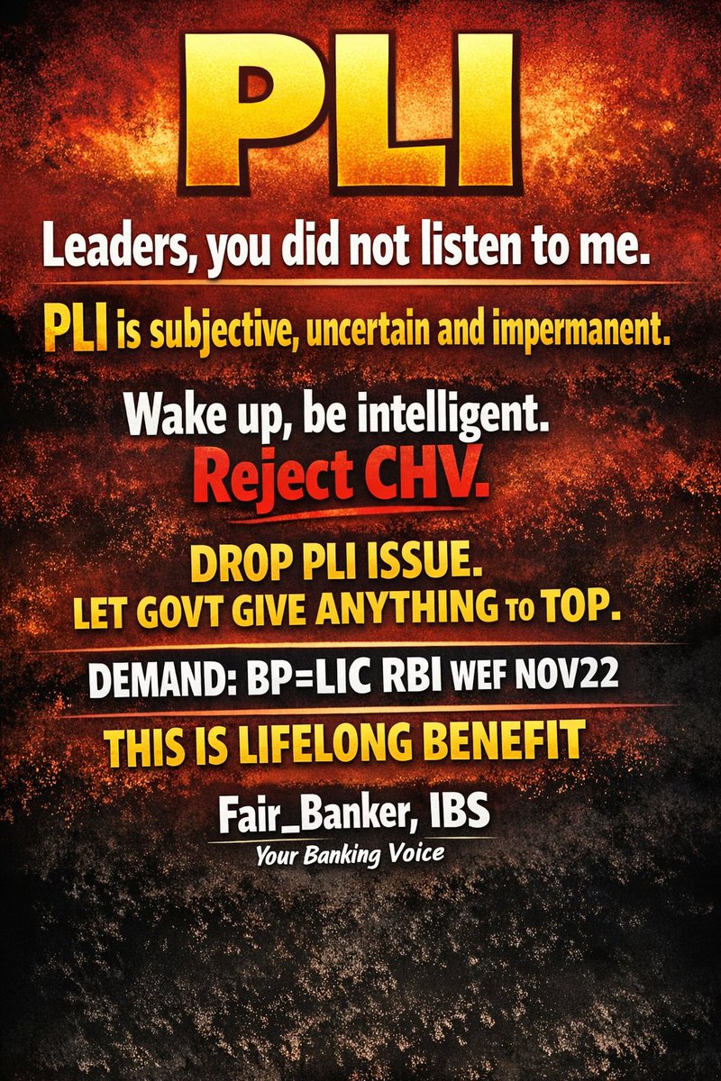 Fair_Banker's tweet photo. @aiboc_in and @rupamsmail  @gsnobo1977 @AIBOAOFFICIAL 
U must take call. Leave PLI.
Not even 25% of seniors wl get this. Do not go after peanuts. Demand long term on salary BP=LIC wef NOV22
#PLI
#AtParLICRBI

@idesibanda @iNitinTyagi 
Let us create movement. Helps next BPD also https://t.co/wWO5VNQ68y