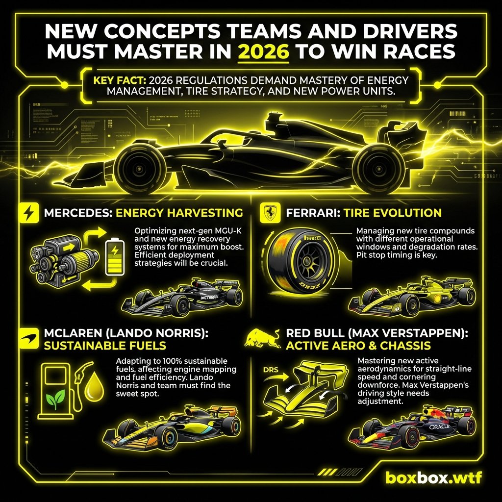 F1memeBoxbox's tweet photo. 🏎️ New Concepts Teams and Drivers Must Master in 2026 to Win Races

2026 regulations demand mastery of energy management, tire strategy, and new power units limiting st

Follow @b

#F1 #Formula1 #F12026 #Mercedes #Ferrari #McLarenLandoNorris #boxboxwtf #GrandPr https://t.co/7vhd6fk4DX
