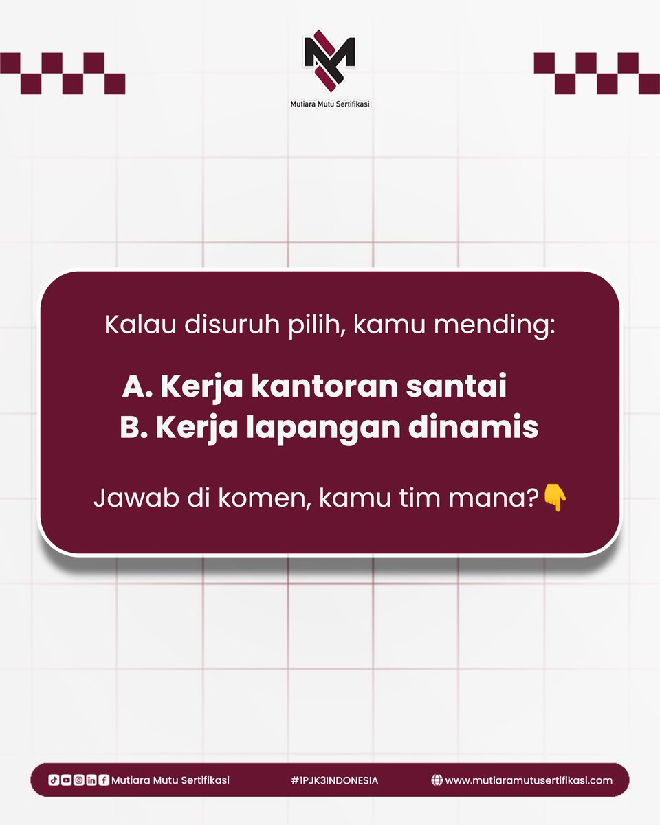 MutiaraMutuOFC's tweet photo. Bosan kerja yang gitu-gitu aja dan ngerasa value kamu gak naik? 🛑

Mungkin ini saatnya kamu lirik karier di bidang HSE!

Yuk, cek alasannya kenapa HSE layak banget kamu pertimbangkan tahun ini di slide! 👇🏻

#MutiaraMutuSertifikasi #1PJK3Indonesia #KarierNaikLevel #HSEOfficer https://t.co/zedahKlqOM