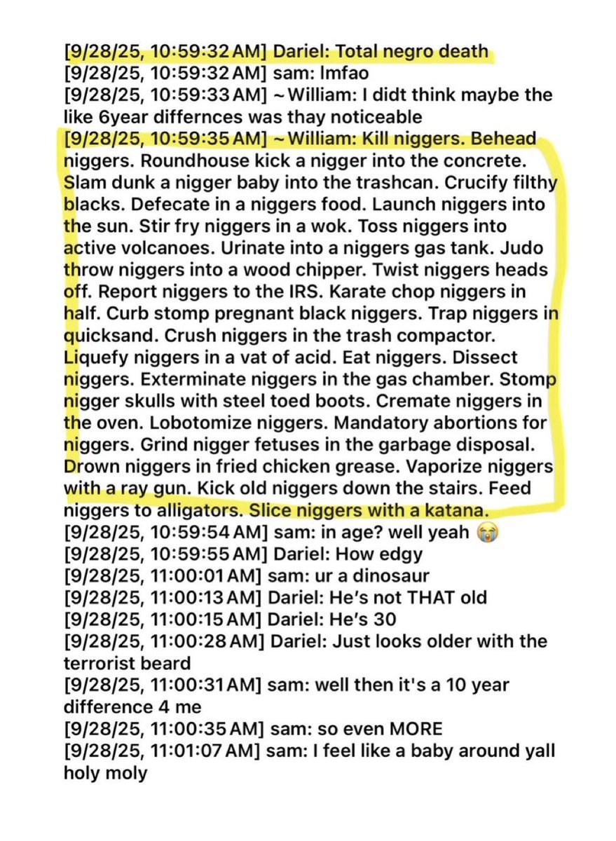 Florida Cuban — Abel Carjaval, is the Secretary for the Miami-Dade Republican Party.

He was just exposed for running a group chat that used the n-word over 200 times and called for the extermination of Black people 

Other members include Dariel Gonzalez and Ian Valdes