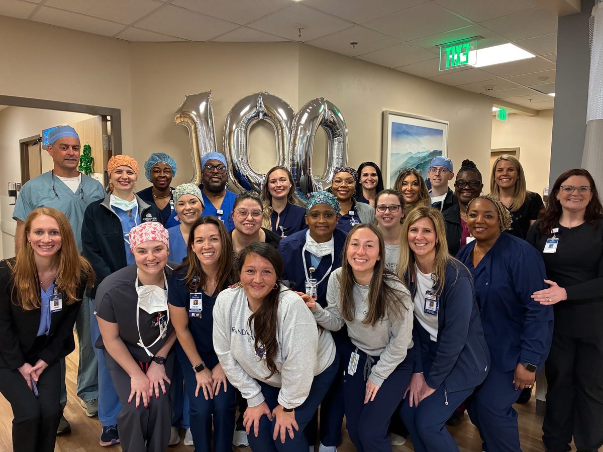 AshleyAU's tweet photo. Celebrating 100!  Congratulations to the urologists &amp; Grandview Urology Surgery Center team on performing the center's 100th outpatient robotic surgery since opening. This is the only ambulatory surgery center in the state offering outpatient robotic procedures! #GrandviewProud https://t.co/L5ozaxPzJm