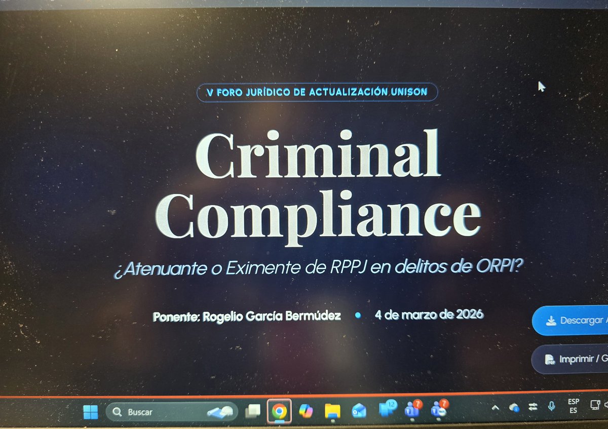 RogelioGaBe's tweet photo. Agradezco a las autoridades de la @SoyUnison por la cordial invitación al V Foro Jurídico de Actualización de la Universidad de Sonora para exponer sobre #CriminalCompliance en temas de #PLD. ​La importancia del debido control en la estructura organizacional. https://t.co/Dfzk70jqkG