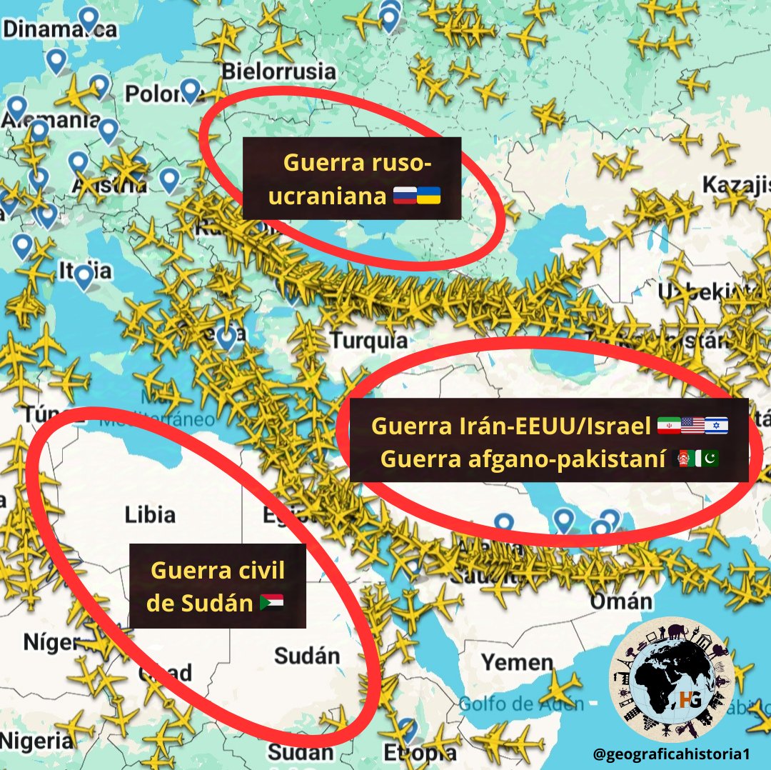 Las guerras modifican el espacio. En este caso, les muestro los espacios aéreos cerrados actualmente, siguiendo los tres principales escenarios de conflictos vigentes. 
Enormes cuellos de botella sobre el Cáucaso Sur y Egipto.